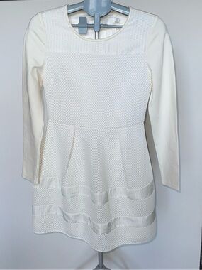 Bread n Butter Ivory Textured Mesh Fit & Flare Long Sleeve Dress